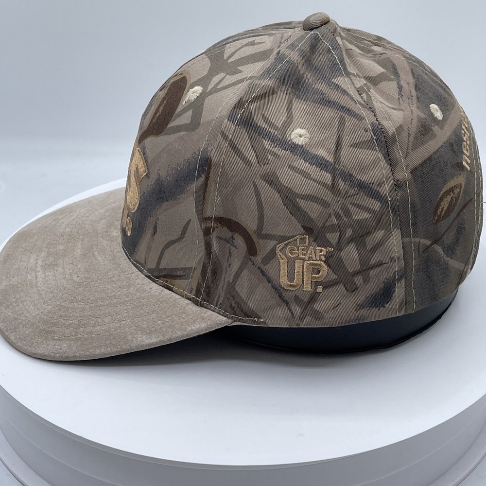 NES Rentals Camouflage Hat Tan Faux Suede Brim Adjustable Gear Up Promo Cap - Picture 6 of 13